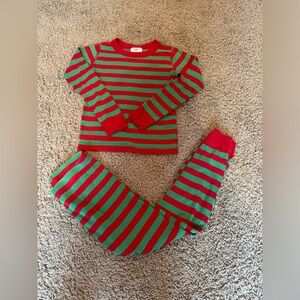 Kids Hannah Andersson 6-7 Green & Red Striped Organic Cotton Christmas Pajamas